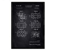 Nacnic Poster patent lego 2. Art pieces with old design patent in A3 size with black background