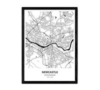 Nacnic Poster with map NEWCASTLE - UK. Sheets cities of UK seas and rivers in black color. A4 size frame