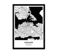 Nacnic Poster with map of Auckland - New Zealand. Sheets cities in Australia with seas and rivers in black color. A3 size