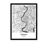 Nacnic Poster with map of Bangkok - Thailand. Asian cities sheets with seas and rivers in black color. A3 size