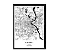 Nacnic Poster with map of Bordeaux - France. Sheets cities in France with seas and rivers in black color. A3 size frame