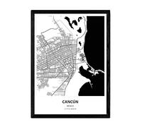 Nacnic Poster with Map of Cancun - Mexico. Blades of cities of Latin America with seas and rivers in black color. A3 size