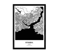 Nacnic Poster with map of Istambul - Turkey. Sheets Middle Eastern cities with seas and rivers in black color. A3 size