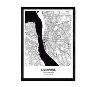 Nacnic Poster with map of Liverpool - USA. Sheets US cities with seas and rivers in black color. A3 size frame