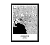 Nacnic Poster with map of Melbourne - Australia. Sheets cities in Australia with seas and rivers in black color. A3 size