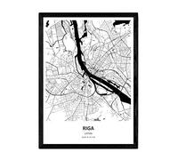 Nacnic Poster with map of Riga - Latvia. Sheets cities in Europe with seas and rivers in black color. A4 size