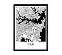 Nacnic Poster with map of Sydney - Australia. Sheets cities in Australia with seas and rivers in black color. A4 size