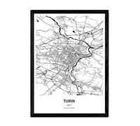 Nacnic Poster with map of Turin - Italy. Sheets cities in Italy with seas and rivers in black color. A3 size