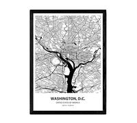 Nacnic Poster with map of Washington D.C - USA. Sheets US cities with seas and rivers in black color. A3 size