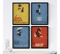 Nacnic Posters vintage. Old posters with ads. Four vintage posters and books library. A4 size