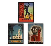 Nacnic Posters vintage. Posters advertising the world. Three vintage sheets of cities in Italy. A4 size