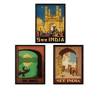 Nacnic Posters vintage. Posters advertising the world. Three vintage sheets of India. A3 size
