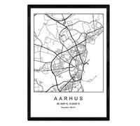 Nacnic Print City Map Aarhus Scandinavian Style Black A3 Size Uncoated Paper 250 Gr Paintings Prints Posters Living Room Bedroom