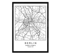 Nacnic Print city map Berlin Scandinavian style in black and white. A3 size poster Printed paper No 250 gr. Paintings, prints and posters for living room and bedroom