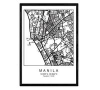 Nacnic Print city map Manila Scandinavian style in black and white. A3 size poster Printed paper No 250 gr. Paintings, prints and posters for living room and bedroom
