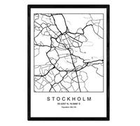 Nacnic Print city map Stockholm Scandinavian style in black and white. A3 size,printed poster paper No 250 gr. Paintings, prints and posters for living room and bedroom
