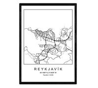 Nacnic Print map Reykjavik City Scandinavian style in black and white. A3 size,printed poster paper No 250 gr. Paintings, prints and posters for living room and bedroom