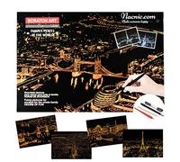 Nacnic Scratch Art Sheets. DIY Arts and Crafts for Adults and Kids. Scratch paper with colourful backgrounds to draw on. Paris, London, Las Vegas & New York. Size A4, 4-Sheet set.