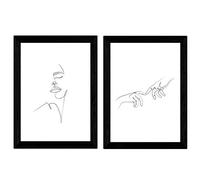 Nacnic Set of 2 sheets of drawings with a single stroke Hands of man and woman's face. Posters with a single line. A4 unframed