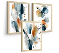 Nacnic Set Of 3 Decorative Wall Prints. Abstract Watercolor Paintings, Blue, Orange. Wall Decorations. Modern Living Room And Bedroom Art. Size A4 Without Frame