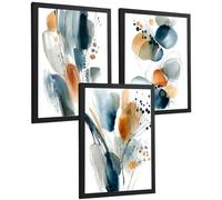 Nacnic Set Of 3 Decorative Wall Prints. Abstract Watercolor Paintings, Blue, Orange. Wall Decorations. Modern Living Room And Bedroom Art. Size A3 Black Frame