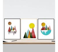 Nacnic set of 3 geometric mountain poster | nordic style geometric shape, mountain art decoration | a3 size | decoration for room, walls, office, business...