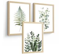 Nacnic Set Of 3 Green Botanical Wall Art Prints Modern Plant Decor For Living Room Bedroom Kitchen Bathroom A4 Without Frame