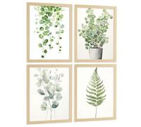 Nacnic Set Of 4 Boho Botanical Wall Art Prints Modern Living Room Bedroom Kitchen Bathroom Decor A4 Light Wood Frame
