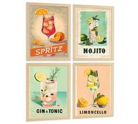 Nacnic Set Of 4 Cocktail Wall Art Prints Mojito Gin Tonic And Limoncello Vintage Retro Posters Kitchen Bar Decor A3 Without Frame