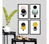 Nacnic set of 4 geometric print of elipse | nordic style wall decoration of black and golden circle shapes | scandinavian inspired pictures | size a4 | decoration for room, walls, office, business..