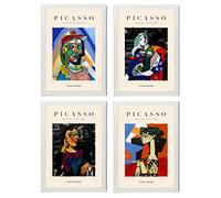 Nacnic Set of 4 Picasso Collection of Grief. Aesthetic Wall Art Prints for Bedroom or Living Room Design. Sizes A3. with White Frames.