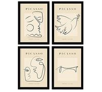 Nacnic Set of 4 Picasso Collection of Line Peace. Aesthetic Wall Art Prints for Bedroom or Living Room Design. Sizes A3. with Black Frames.
