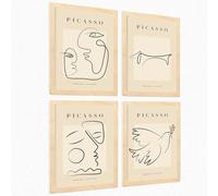 Nacnic ® - Set of 4 Picasso-Inspired Illustrations - Peace - Decorative Wall Prints for Interior Decoration - A3 Posters - Unframed