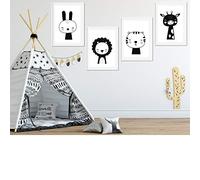 Nacnic Set of 4 posters for children and children's room Scandinavian style black and white A4 unframed Animals