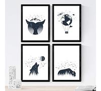 Nacnic Set of 4 prints of Constellations. Beautiful nature designs in nordic style. Wall decoration for your home, office or shop. A3, frameless.