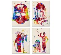 Nacnic Set of 4 Sheets for framing Star Wars Style Watercolor Painting. Reproduction with Images of the War of galaxies. Home Decor. Paper 250 Grams Full of Style Your Home A3