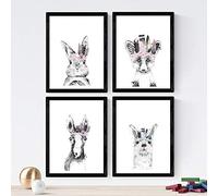 Nacnic Set of 4 sheets of Animals Children Feathers and flowers in A4 size, Poster paper 250 gr Frameless