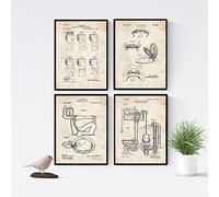 Nacnic set of 4 sheets with patents toilet | set posters of inventions old patents on rolled toilet paper on brown beige background | a4 size | decoration for room, walls, office, business...
