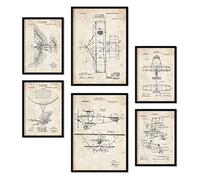 Nacnic Set of 6 Airplane patent prints. Posters with retro patent illustrations for your home, shop, office... Vintage style interior decoration. A4 and A3 sizes. With frame.