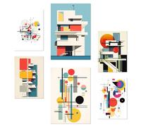Nacnic Set of 6 Bauhaus Deconstructed architecture Posters with design illustration to decorate the walls of home. Rooms, office, shop and business. Painting in A3 and A4 size. Frameless.
