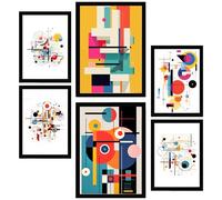 Nacnic Set of 6 Bauhaus Red Blue Yellow Black Framed prints with design illustration to decorate walls of home. Room, office, shop and business. Painting in A3 and A4 size