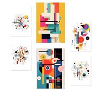 Nacnic Set of 6 Bauhaus Red Blue Yellow Black Posters with design illustration to decorate the walls of home. Rooms, office, shop and business. Painting in A3 and A4 size. Frameless.