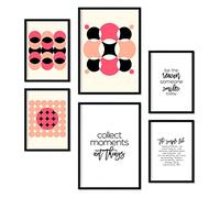 Nacnic Set of 6 Black and pink posters. Collection of posters in collage aesthetic for interior decoration. Sizes A3 and A4. Frameless.