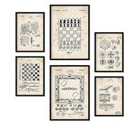 Nacnic Set of 6 Board Games patent prints. Posters with retro patent illustrations for your home, shop, office... Vintage style interior decoration. A4 and A3 sizes. With frame.