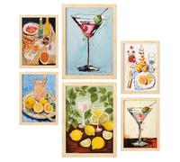 Nacnic Set of 6 Drinks Posters. In Foodies Poster Decorative frames for your living room, bedroom, home. Wall art print. Sizes A4 and A3 with Lightwood Frames