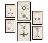 Nacnic Set of 6 Electricity 2 patent prints. Posters with retro patent illustrations for your home, shop, office... Vintage style interior decoration. A4 and A3 sizes. No frame.