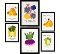Nacnic Set of 6 Food and Plants Posters. Fruits and Veggies. Nature and Botany Wall Art Prints in Vibrant Colours for Interior Design and Decoration. Sizes A3 & A4. Unframed.