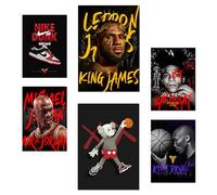 Nacnic Set of 6 Grafiti Pop King James Jordan Nike Basquiat Kobie Posters with design illustration to decorate the walls of home. Rooms, office, shop A3 & A4 Frameless.