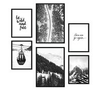 Nacnic - Set of 6 Grey Mountain Pictures - Photography-style Wall Art Print for Interior Decoration - Natural Landscapes - A3 & A4 - Unframed