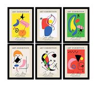 Nacnic Set of 6 Joan Miró Artistic Illustrations. Collection of Decorative Paintings by the Famous Artist. Surrealism and Expressionism. Prints for Interior Design and Decoration. A3 Black Frames.